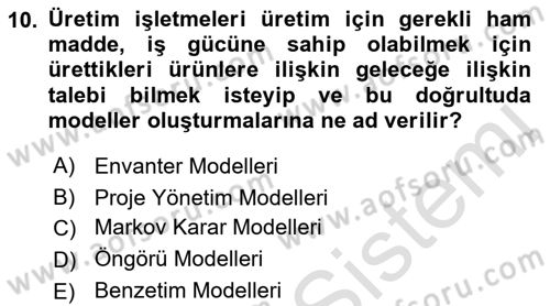Yönetim Bilimi 2 Dersi 2022 - 2023 Yılı Yaz Okulu Sınav Soruları 10. Soru