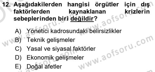 Yönetim Bilimi 2 Dersi 2022 - 2023 Yılı Yaz Okulu Sınav Soruları 12. Soru