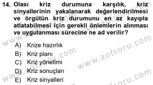 Yönetim Bilimi 2 Dersi 2022 - 2023 Yılı Yaz Okulu Sınav Soruları 14. Soru