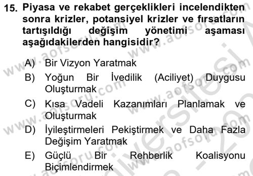 Yönetim Bilimi 2 Dersi 2022 - 2023 Yılı Yaz Okulu Sınav Soruları 15. Soru