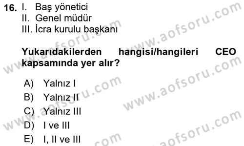Yönetim Bilimi 2 Dersi 2022 - 2023 Yılı Yaz Okulu Sınav Soruları 16. Soru