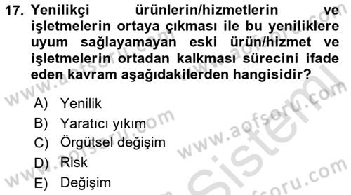 Yönetim Bilimi 2 Dersi 2022 - 2023 Yılı Yaz Okulu Sınav Soruları 17. Soru