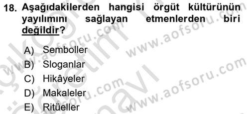 Yönetim Bilimi 2 Dersi 2022 - 2023 Yılı Yaz Okulu Sınav Soruları 18. Soru