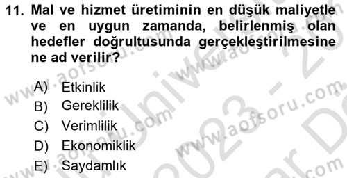 Yönetim Bilimi 2 Dersi 2023 - 2024 Yılı (Vize) Ara Sınav Soruları 11. Soru