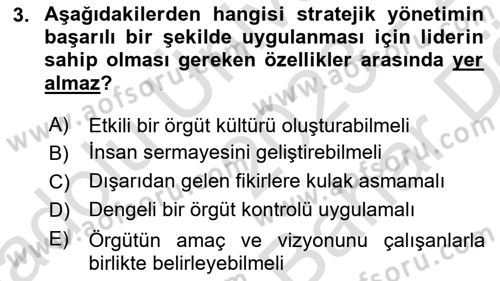 Yönetim Bilimi 2 Dersi 2023 - 2024 Yılı (Vize) Ara Sınav Soruları 3. Soru