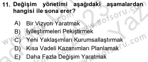 Yönetim Bilimi 2 Dersi 2023 - 2024 Yılı Yaz Okulu Sınav Soruları 11. Soru