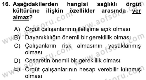 Yönetim Bilimi 2 Dersi 2023 - 2024 Yılı Yaz Okulu Sınav Soruları 16. Soru