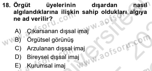Yönetim Bilimi 2 Dersi 2023 - 2024 Yılı Yaz Okulu Sınav Soruları 18. Soru