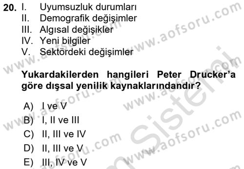 Yönetim Bilimi 2 Dersi 2023 - 2024 Yılı Yaz Okulu Sınav Soruları 20. Soru