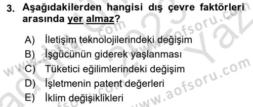 Yönetim Bilimi 2 Dersi 2023 - 2024 Yılı Yaz Okulu Sınav Soruları 3. Soru