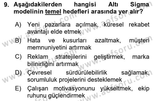 Yönetim Bilimi 2 Dersi 2023 - 2024 Yılı Yaz Okulu Sınav Soruları 9. Soru
