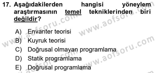 Yönetim Bilimi 2 Dersi 2024 - 2025 Yılı (Vize) Ara Sınav Soruları 17. Soru