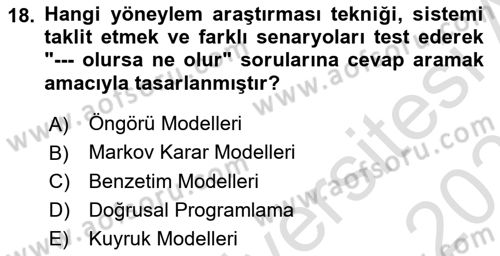 Yönetim Bilimi 2 Dersi 2024 - 2025 Yılı (Vize) Ara Sınav Soruları 18. Soru