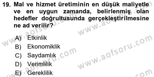 Yönetim Bilimi 2 Dersi 2024 - 2025 Yılı (Vize) Ara Sınav Soruları 19. Soru