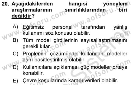 Yönetim Bilimi 2 Dersi 2024 - 2025 Yılı (Vize) Ara Sınav Soruları 20. Soru