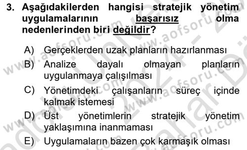 Yönetim Bilimi 2 Dersi 2024 - 2025 Yılı (Vize) Ara Sınav Soruları 3. Soru