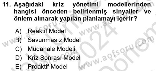 Yönetim Bilimi 2 Dersi 2024 - 2025 Yılı (Final) Dönem Sonu Sınav Soruları 11. Soru