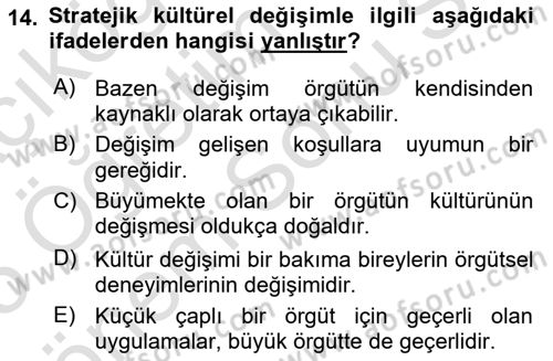 Yönetim Bilimi 2 Dersi 2024 - 2025 Yılı (Final) Dönem Sonu Sınav Soruları 14. Soru