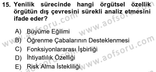 Yönetim Bilimi 2 Dersi 2024 - 2025 Yılı (Final) Dönem Sonu Sınav Soruları 15. Soru