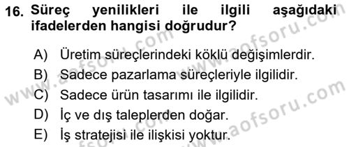 Yönetim Bilimi 2 Dersi 2024 - 2025 Yılı (Final) Dönem Sonu Sınav Soruları 16. Soru