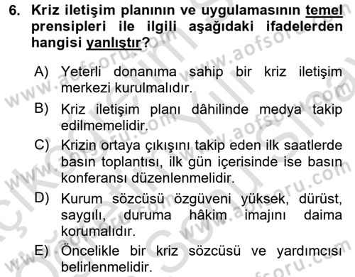 Yönetim Bilimi 2 Dersi 2024 - 2025 Yılı (Final) Dönem Sonu Sınav Soruları 6. Soru