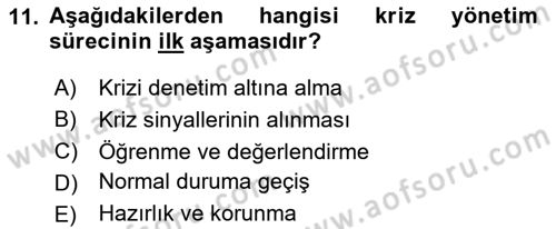 Yönetim Bilimi 2 Dersi 2024 - 2025 Yılı Yaz Okulu Sınav Soruları 11. Soru