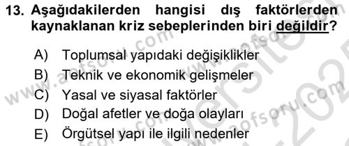 Yönetim Bilimi 2 Dersi 2024 - 2025 Yılı Yaz Okulu Sınav Soruları 13. Soru