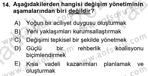 Yönetim Bilimi 2 Dersi 2024 - 2025 Yılı Yaz Okulu Sınav Soruları 14. Soru