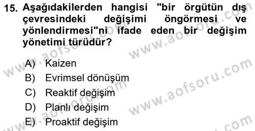 Yönetim Bilimi 2 Dersi 2024 - 2025 Yılı Yaz Okulu Sınav Soruları 15. Soru