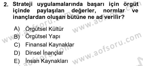Yönetim Bilimi 2 Dersi 2024 - 2025 Yılı Yaz Okulu Sınav Soruları 2. Soru