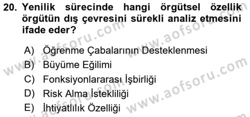 Yönetim Bilimi 2 Dersi 2024 - 2025 Yılı Yaz Okulu Sınav Soruları 20. Soru