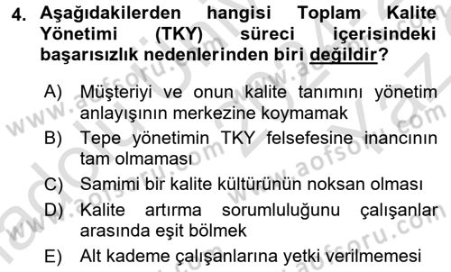 Yönetim Bilimi 2 Dersi 2024 - 2025 Yılı Yaz Okulu Sınav Soruları 4. Soru