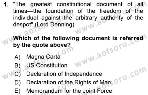 Constitutional Law Dersi 2022 - 2023 Yılı (Vize) Ara Sınav Soruları 1. Soru