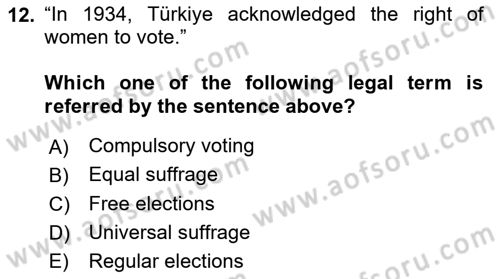 Constitutional Law Dersi 2022 - 2023 Yılı (Vize) Ara Sınav Soruları 12. Soru