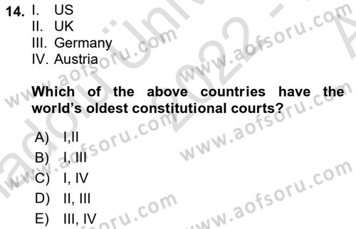 Constitutional Law Dersi 2022 - 2023 Yılı (Vize) Ara Sınav Soruları 14. Soru