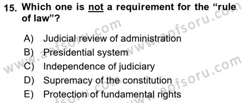 Constitutional Law Dersi 2022 - 2023 Yılı (Vize) Ara Sınav Soruları 15. Soru