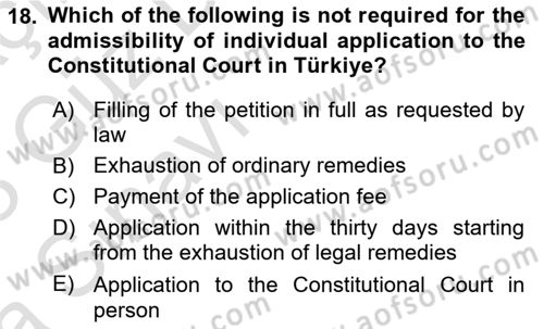 Constitutional Law Dersi 2022 - 2023 Yılı (Vize) Ara Sınav Soruları 18. Soru