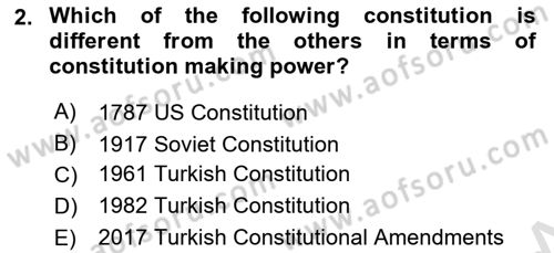 Constitutional Law Dersi 2022 - 2023 Yılı (Vize) Ara Sınav Soruları 2. Soru