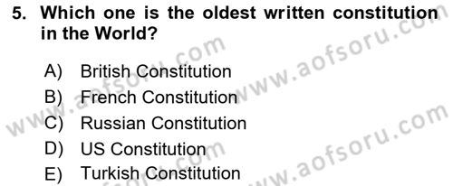 Constitutional Law Dersi 2022 - 2023 Yılı (Vize) Ara Sınav Soruları 5. Soru