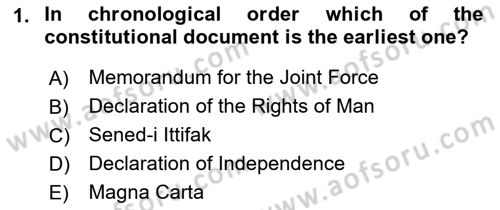 Constitutional Law Dersi 2022 - 2023 Yılı (Final) Dönem Sonu Sınav Soruları 1. Soru