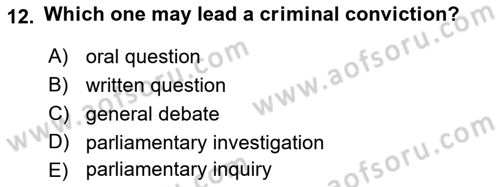 Constitutional Law Dersi 2022 - 2023 Yılı (Final) Dönem Sonu Sınav Soruları 12. Soru