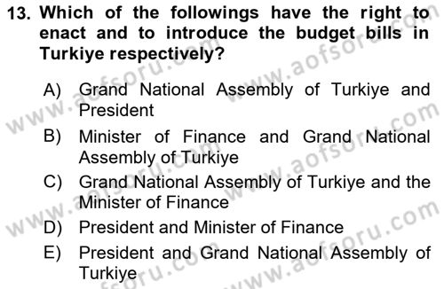 Constitutional Law Dersi 2022 - 2023 Yılı (Final) Dönem Sonu Sınav Soruları 13. Soru