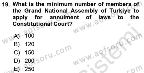 Constitutional Law Dersi 2022 - 2023 Yılı (Final) Dönem Sonu Sınav Soruları 19. Soru