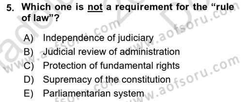 Constitutional Law Dersi 2022 - 2023 Yılı (Final) Dönem Sonu Sınav Soruları 5. Soru