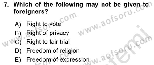 Constitutional Law Dersi 2022 - 2023 Yılı (Final) Dönem Sonu Sınav Soruları 7. Soru