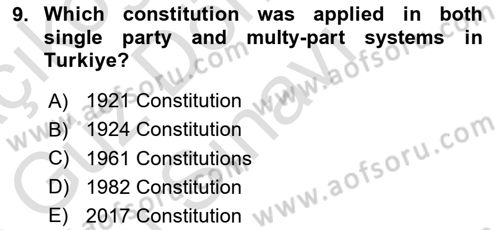 Constitutional Law Dersi 2022 - 2023 Yılı (Final) Dönem Sonu Sınav Soruları 9. Soru
