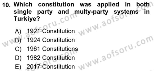 Constitutional Law Dersi 2022 - 2023 Yılı Yaz Okulu Sınav Soruları 10. Soru