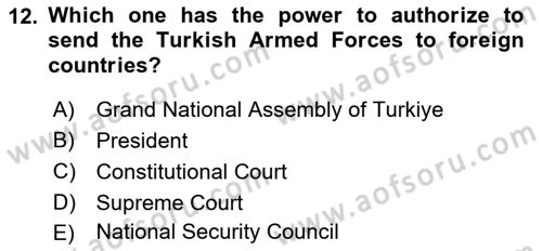 Constitutional Law Dersi 2022 - 2023 Yılı Yaz Okulu Sınav Soruları 12. Soru