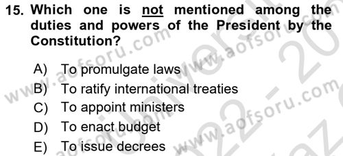 Constitutional Law Dersi 2022 - 2023 Yılı Yaz Okulu Sınav Soruları 15. Soru