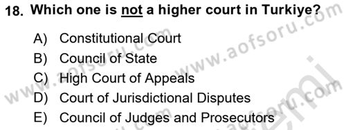 Constitutional Law Dersi 2022 - 2023 Yılı Yaz Okulu Sınav Soruları 18. Soru